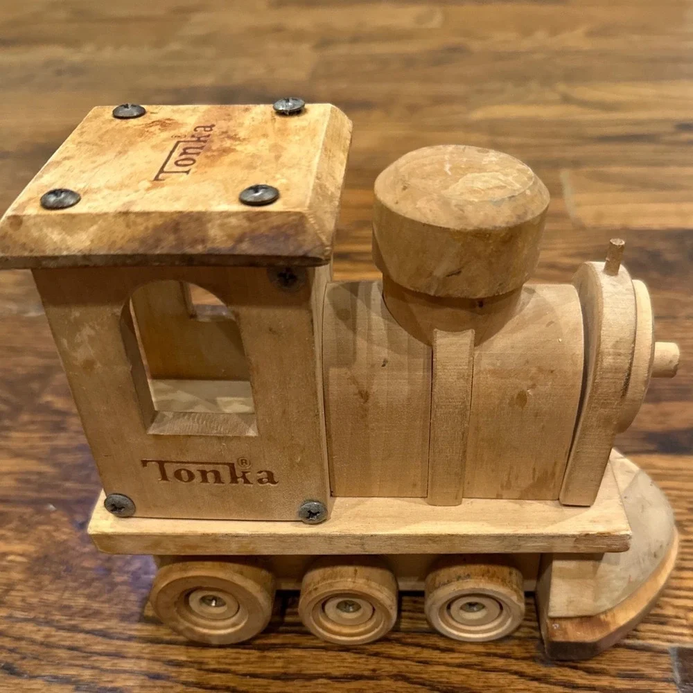 Tonka Wood Train Engine Locomotive Vintage Style Toy Truck Natural Wood #Tonka
